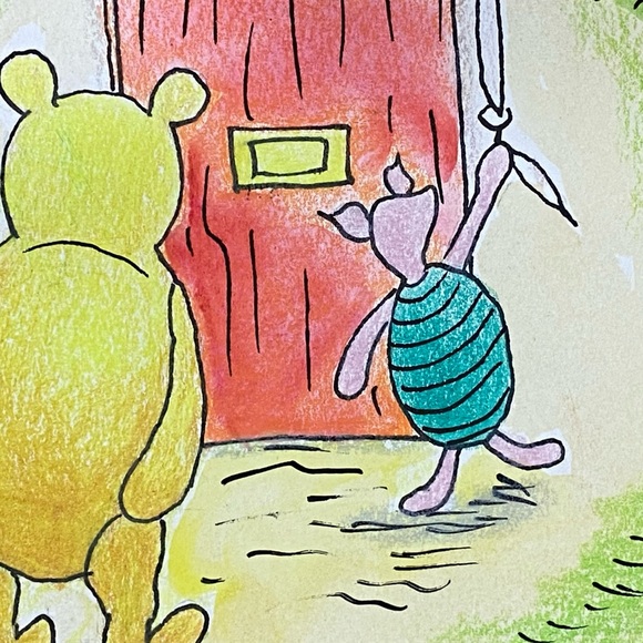 Prismacolor Pencil Drawing of Winnie The Pooh Framed on Paper Hand Made Baby - Picture 4 of 8